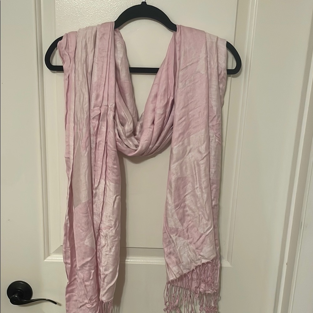 Soft Pink Scarf with Fringe and Lightweight Texture